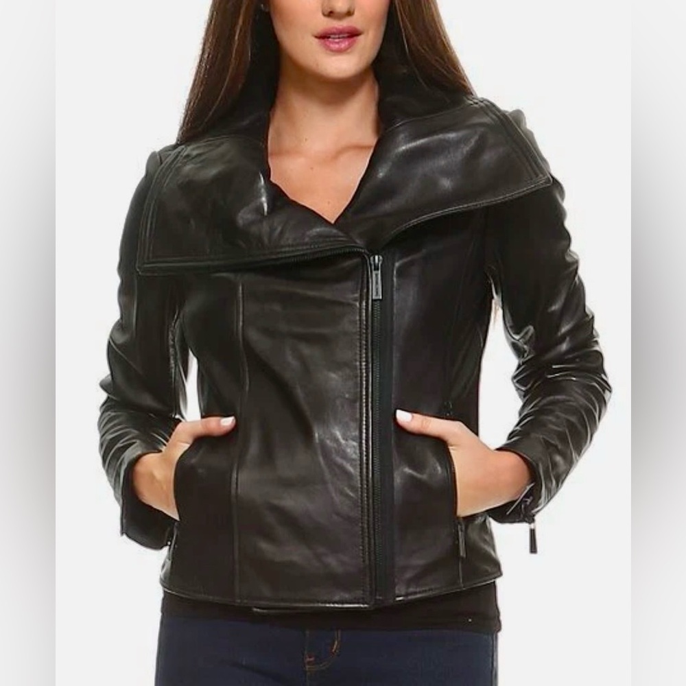 Michael Kors Genuine Leather Moto Jacket Women’s Size S Full Zip